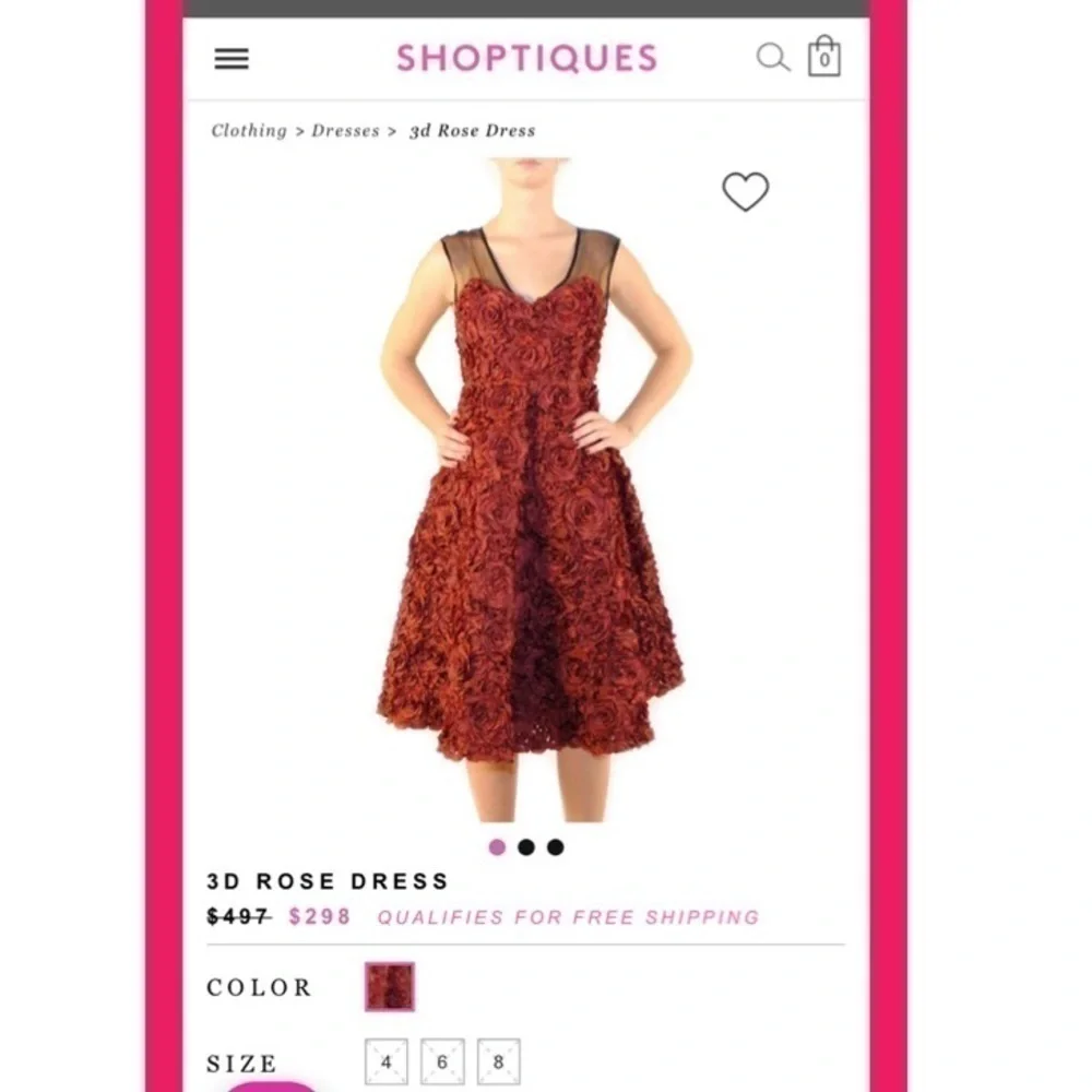 Anthropologie Tracy Reese Maroon 3D Floral Rose Cocktail Dress NWT - Picture 2 of 14